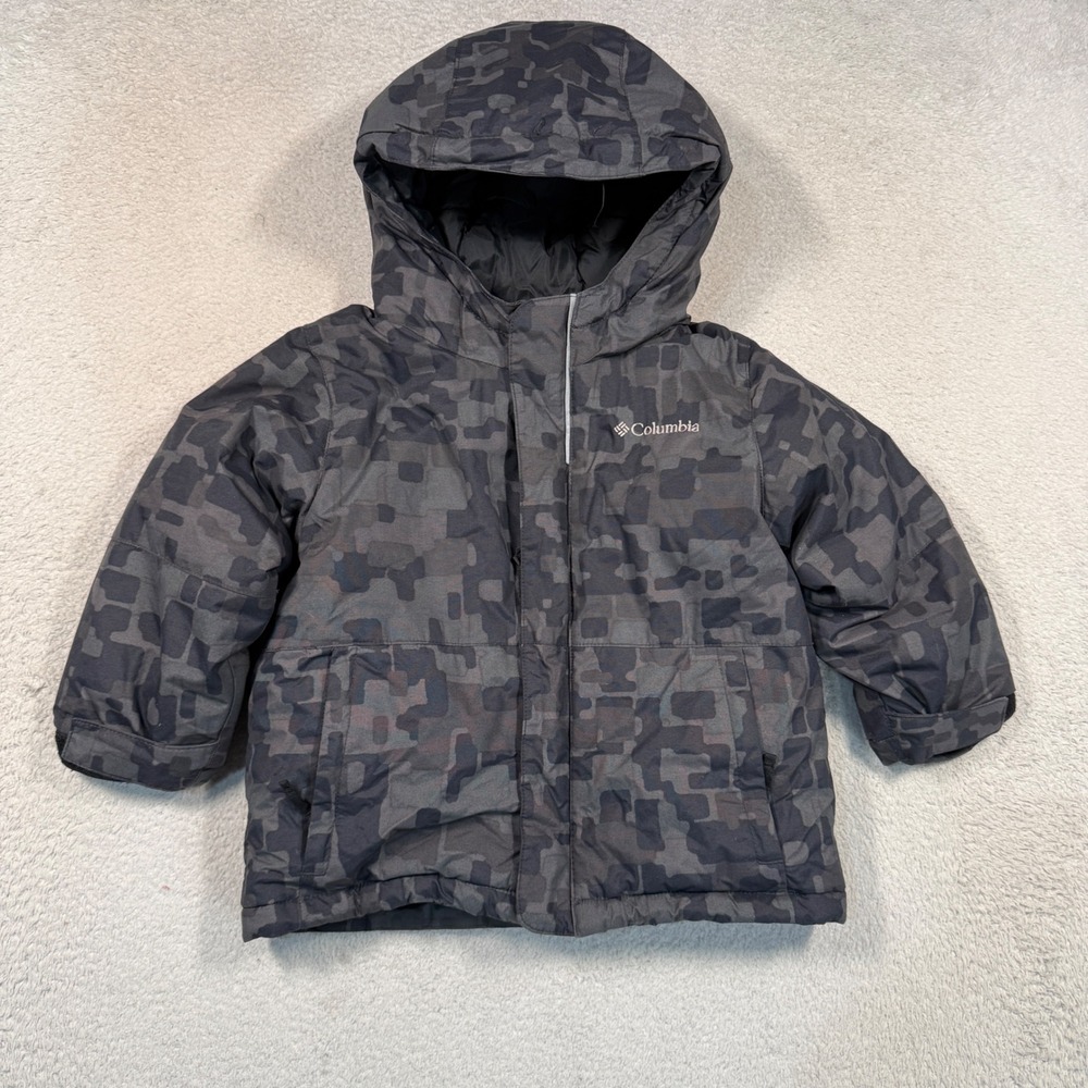 Columbia Lightning Lift Jacket Toddler 2T Grey Camo Insulated Puffer Hooded Coat